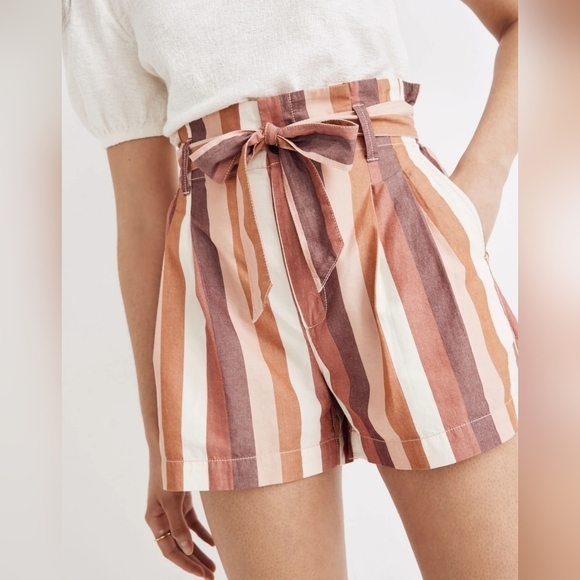 Madewell Pants - MADEWELL PAPER BAG High Rise RAINBOW STRIPE Brown Tan CREME 6